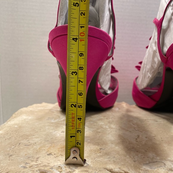 Nina Hot Pink Satin Platform Peep Toe T-Strap Formal High Heels Sz 10 - Picture 8 of 9